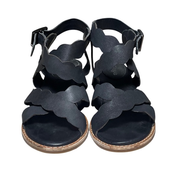 ANTELOPE Black Leather Scallop Crossover Ankle Strap Sandals Heels Size 37 6 6.5 - Picture 7 of 11